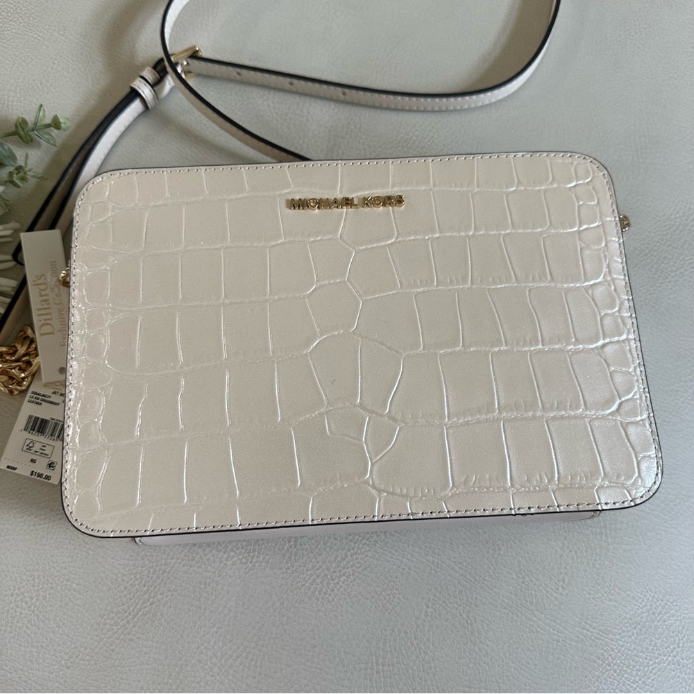 NWT MICHAEL MICHAEL KORS Jet Set E/W Glimmer Croco Embossed Crossbody Bag - Picture 3 of 9